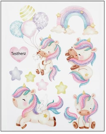 Bügelbilder Set für Textilien DIN A4 Kinder Mädchen Jungen Dino Einhorn groß klein Aufbügelbild zum aufbügeln (2 - Einhörner)