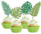 24 Pièces Scintillantes Tropical Décoration Gâteau Anniversaire, Aloha Cake Topper Décoration pour Hawaii Aloha Luau Décoration de Fête d'été (Feuilles Tropicales)