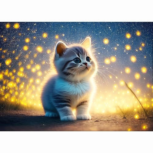 Rheskbecy Diamond Painting katze,DIY 5D Diamant Painting Katze und Glühwürmchen für Erwachsene,Home Wall Decor 40x50cm