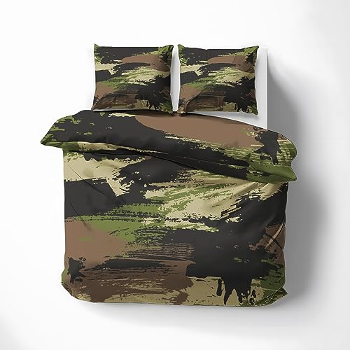 MOBEITI Camouflage Bettwäsche 200x200, Militär Wendebettwäsche, Weiche Kuschelige Mikrofaser Bettbezug Set 3teilig, 2 Kissenbezug 80x80, mit Reißverschluss