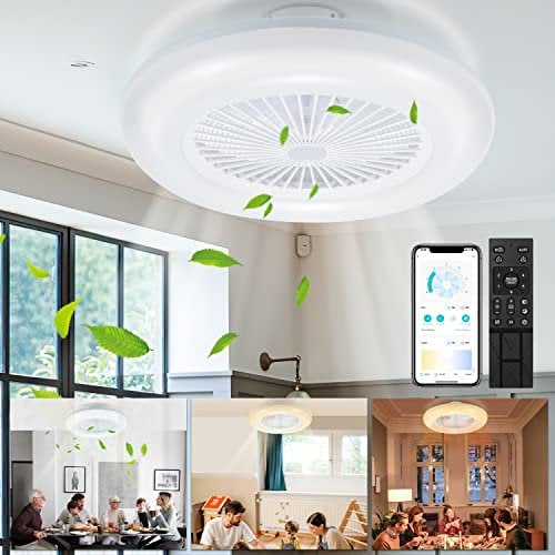 Gimisgu 80W Ventilatore da soffitto con Lampada, 6- Marce Ventola da Soffitto inversione senso di rotazione, Modalità Estiva e Invernale, Dimmerabile LED Plafoniere con Telecomando e APP