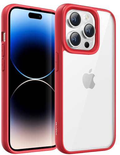 JETech Case for iPhone 14 Pro 6.1-Inch, Shockproof Phone Bumper Cover, Solid Color Matte TPU Frame, Anti-Scratch Clear Back (Red)