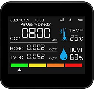 SVRITE 9 in 1 Air Quality Monitor BT Time/Date CO2 TVOC HCHO PM2.5 PM1.0 PM10 Temperature and Humidity Detection Support App Control