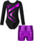 Oyolan Mädchen Kinder Gymnastikanzug Turnanzug Glitzernde Gymnastikbody Langarm Turntrikot mit Kurze Hose Tanzkostüm Z Violett 134-140