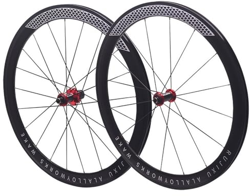 700C V/C Felgenbremse Rennrad Laufradsatz 30mm 40mm 50mm Felgen Fahrräder Vorderrad Hinterrad Schnellspanner Lagernaben Kassette 7-12 Gänge (Color : Red Hub, Size : 50mm)