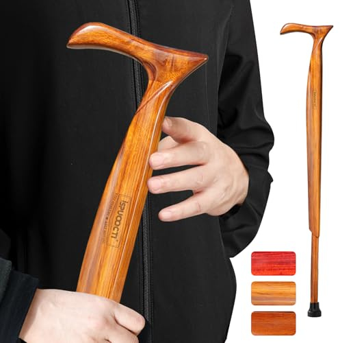 ispuoocti Canne de marche en bois pour homme et femme - Bois massif naturel - 3 pieds en caoutchouc - Robuste - Avec sac de voyage - Canne de marche ergonomique pour personnes âgées - Unisexe
