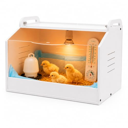 Kükenwärmebox Inkubatoren 20 Eier Kükenhaus mit Thermometer und Wärme Lampe Aufzuchtbox Brutbox Mit 1,6 m Stromkabel für Geflügel, Reptilien, Kleintiere 48x30x30cm