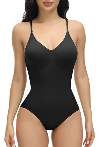 DAILISHA Shapewear Damen Body Stark Formend,Body Shaper Damen, Hohe Elastizität Bodysuit Women Shapewear, Taillenmieder Shaping Miederbody und Verstellbarer Schultergurt (Schwarz, S)