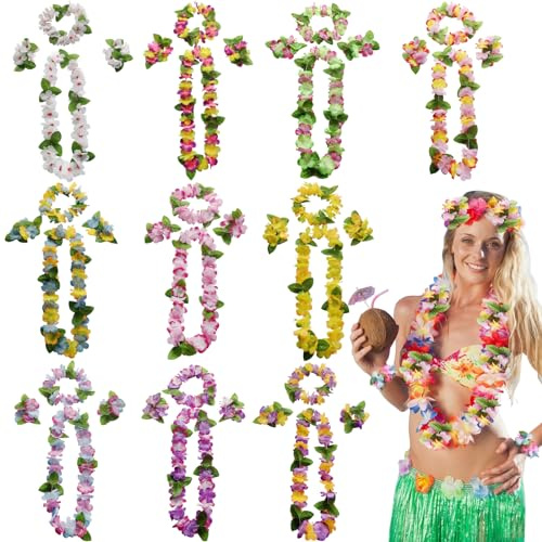 Samulee 40 Stück Hawaii Ketten, Blumenketten Hawaii für Party, 10 Farben | Hawaii Blumenkette, Hawaii Kette für Cheerleading Geburtstags Karnevals Strandpartys Tropische Hawaii-Party-Themen