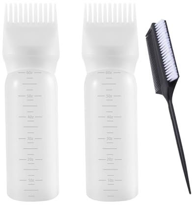 ANGYANG Root Comb Applicator Bottle, 2*Hair Oil Bottle + 1*Professional Hair Dye Comb Set, Oil Applicator for Hair Dye, 6 Ounce Bottle Applicator Brush with Graduated Scale, White