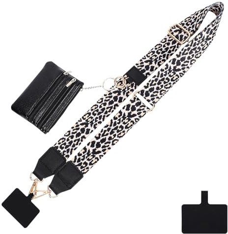 Risipu Clip and Go Phone Strap with Zippered Wallet, Anti Theft Adjustable Lanyard Crossbody Mobile Striped