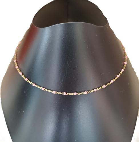 Collier perles émail artisanal - Collier chaine fine acier inoxydable doré - Collier été - Cadeau anniversaire femme et fille (36, Rose)