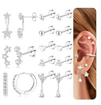 JeweBella Ohrringe Silber für Damen Mädchen Hypoallergen Medizinische Ohrstecker Chirurgenstahl Zirkonia Ohrringe Hängend Kleine Ohrringe Gold Creolen Ohrringe Set für Mehrere Piercings