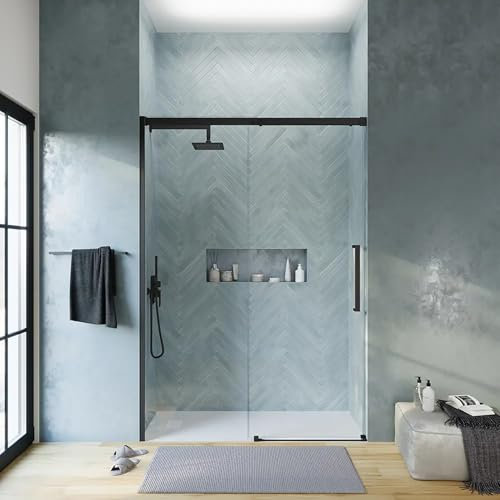 Box Doccia Porta Nicchia 140cm Apertura Scorrevole Vetro Temperato Trasparente 8mm Anticalcare Installazione Reversibile Profili In Alluminio Nero Opaco Altezza 195cm