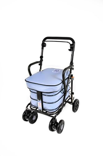Prestige Walk and Rest Shopping Trolley with Seat & Armrest/Walking frame/Seated Mobility Trolley/Stroller/Walking Trolley (FULLY ASSEMBLED in UK READY TO USE!) BLACK EDITION (Sky Blue)