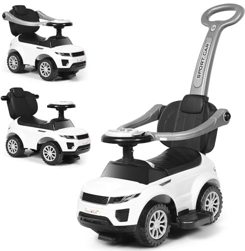 DREAMADE Porteur 3-en-1 pour Enfant 1-3 Ans, Jouet Voiture à Pousser avec Barrières de Sécurité Amovibles & Klaxon, Poussette Bébé avec Fonction Musicale (Rose) (Blanc)