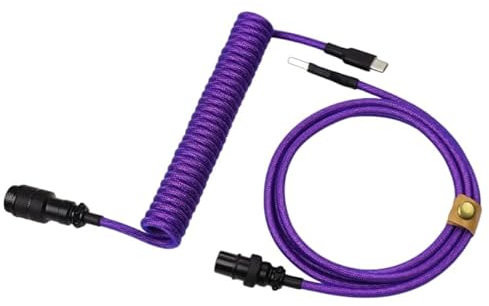 Yajouwin Coiled Keyboard Cable USB C: Custom Gaming Keyboard Cord,USB C Cable Artisan Braided Cables for Mechanical Gaming Keyboard with Detachable Metal Aviator Wire,1.5M USB-C to USB-A Purple