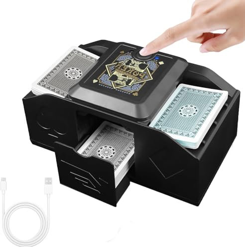 ISIVOUS Elektrisch Kartenmischmaschine USB-C, UNO Automatischer Kartenmischer, Induktiver Mischmaschine Karten, Mischmaschine für Pokerkarten, UNO, Skat, Tarot und Bridge, Batterie