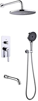 PUFAHAU Verdecktes Duscharmatursystem, Wandmontage, Duschmischbatterie, Duschkopf und Schlauchset, Grau(Chrome-A)