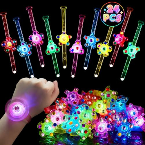 SCIONE 24er-Pack LED-Fidget-Spinner-Armbänder – Nachleuchtendes Partyzubehör, Sensorikspielzeug Autismus | Verstellbar für Kids/Erwachsene, Klassenpreise & Weihnachtsstiefel-Füllung