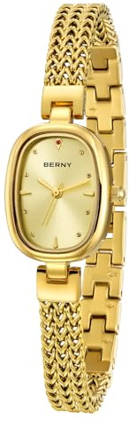 BERNY Gold Uhr für Frauen Quarz Uhr Ungleichmäßig Quadratisches Zifferblatt Modischer Zeitmesser Wasserresistente Armbanduhr