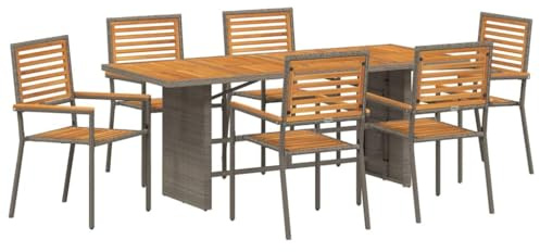 vidaXL Garten Essgruppe 7 pcs Grau und Braun Poly-Rattan, Garten- und Terrassenset, rechteckig, modernes Esszimmer, Möbel für draußen, Al Fresco Tisch