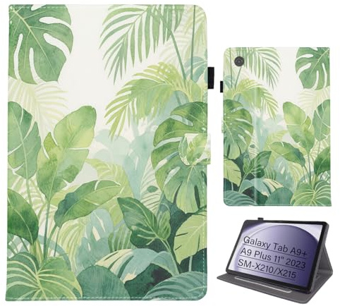Bemoloon Tablet Funda para Samsung Galaxy Tab A9 Plus 11 2023 /SM-X210/SM-X215 en Cuero PU - Colores Vibrantes & Diseños Elegantes, Activación/Reposo Automático, Monstera