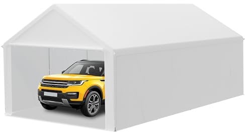 LILIIN 4x8m Zeltgarage Winterfest Stabiles Carport mit PE-Dach (170g/m²) für Auto, SUV & LKW, UV-beständige Garagenüberdachung als Lagerzelt & Weidezelt, Abnehmbare Seitenwände, Weiß