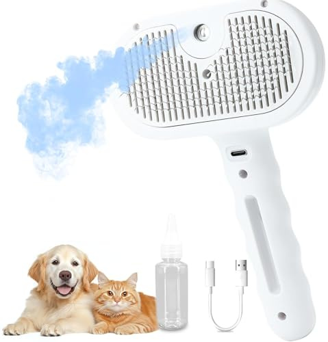 White Cat Steam Brush Dog Steam Grooming Brush | Cat Spray Pet Water Mist Massage Brushs for Dogs