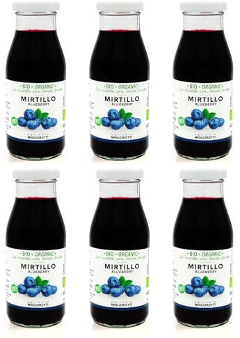 Agricola Miglioretti - 6x200ml Succo e polpa di mirtillo 100% Biologico, Spremuta a Freddo senza Zuccheri Aggiunti - Prodotto Italiano Naturale e Dissetante