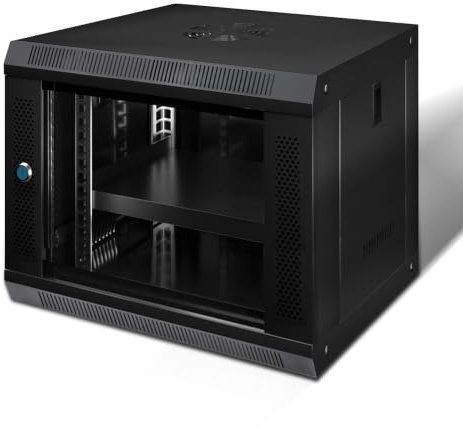 9U Wall Mount Server Cabinet Enclosure Lockable IT Network Rack Glass Door Black For Office And Server room Cabinet With A Lock