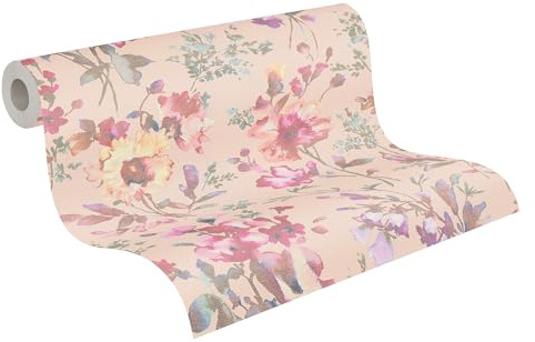 livingwalls CosmoLiving Non-Woven Wallpaper with Floral Design in Pink, Metallic, Green, Bright Pink Yellow – 10,05 x 0,53 m Floral Wallpaper by Cosmopolitan – 790613