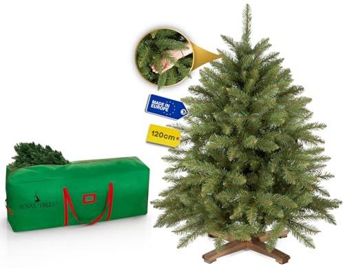 Royal Trees Albero di Natale artificiale, 120 cm, abete scandinavo artificiale, denso albero di Natale con 316 punte, abete realistico, piccolo con robusto supporto in legno e custodia