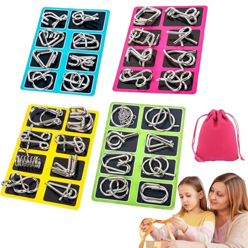 Berlinmoon Metall Puzzle Ring Achtteilig Blaue Version Denksportaufgaben, Denksport Aufgaben Puzzles für Kinder, 3D Metall Knobelspiele, Puzzle-Geduldspiel (A+B+C+D)