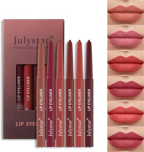 Welhammsae 6 Colori Matte Matita labbra Nude Rosa Scalabile Set, Matita Labbra Impermeabile e Liscio, Lip Liner Pencil non Sbavature, A Lunga Durata, Natural Delinea