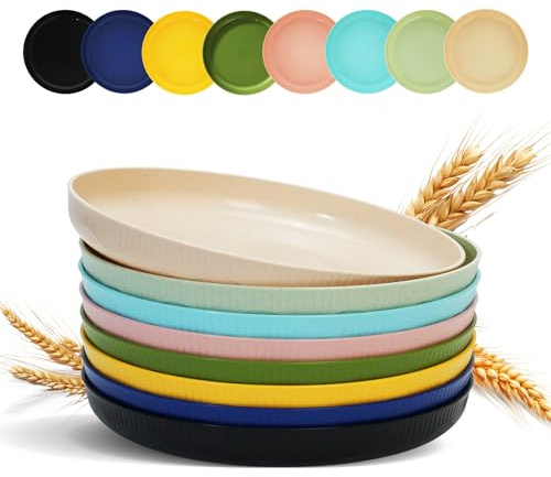 USGLOBL 8pcs Reusable Plastic Plates,9 inch Unbreakable Dinner Plates,Dishwasher & Microwave Safe, Lightweight Plates for Kids and Adults Camping,Kitchen,Party,Picnic