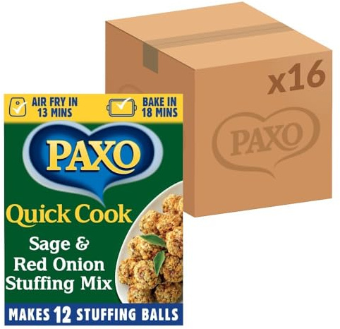 Paxo Quick Cook Sage & Red Onion Stuffing, 240 g (16-Pack) | Vegan, Easy Prep, Air-Fry or Bake, Flavourful Herbs, Versatile Usage