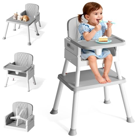 Hochstuhl Baby Kinderhochstuhl Grau 6 in 1 Multifunktional Kinderstuhl mit verstellbarem Tablett Leicht zu reinigen geeignet für Alter von 6 Monaten bis 3 Jahren