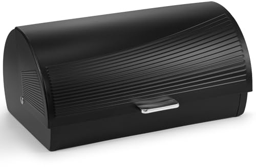 EHC Bread Bins for Kitchen, Bread Box with lid, Kitchen Storage Bin, Bread Container, VENTILATED Back to keep Contents Fresher for longer - Black