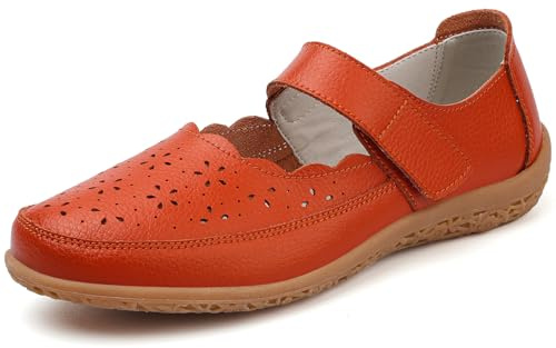 Mokayu Womens Leather Mary Janes Ladies Ballet Flats Business Dress Shoes Hook & Loop Shoes Comfort Casual Work Office Nursing Sandals