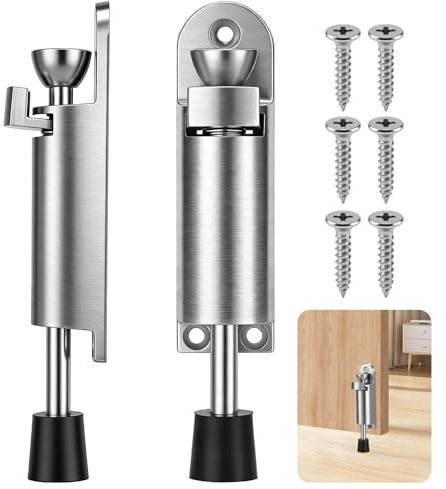 Skdqiee 2 Pcs Kick Down Door Stop, Metal Foot Operated Door Stopper, Spring Loaded Door Stop with Non-Slip Rubber Tip for Rooms, Front Doors, Patios, Garages, Offices