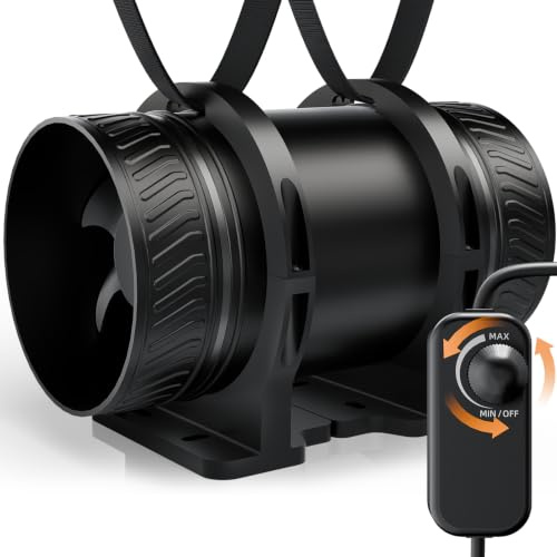 MOCINE Extracteur d’air en ligne 100 mm avec variateur de vitesse, 310m³/h | Avec base de montage et sangle de suspension, ventilateur silencieux pour salle de bain, cave, grenier