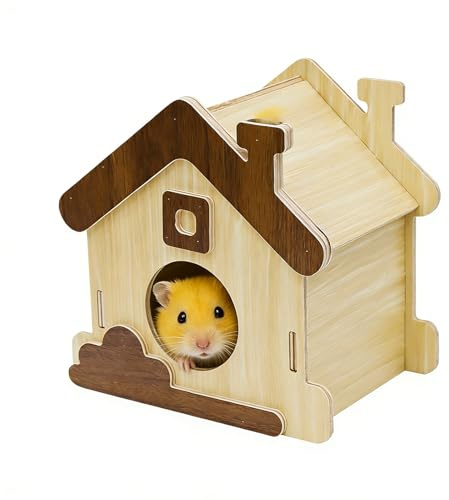 Mäuse-Lebensraum | Holzhütte niedliche Dekoration | Natürliches Hasenhaus Hamster Zubehör | für Häschen Frettchen Igel Zuckergleiter Indoor Käfig Landschaft Bereicherung Spielen Schlaf Ruhe