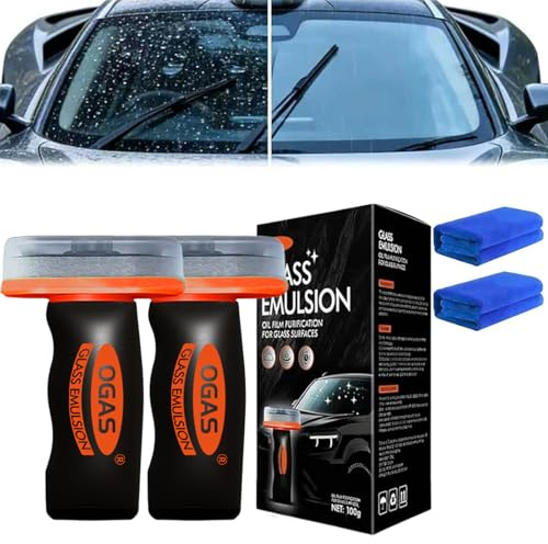 Ogas Glass Emulsion Cleaning Brush, 2026 New Hand Held Glass Cleaner for Car, 2 in 1Glass Emulsion, Glass Oil Film Remove Brush, for Windows, Mirrors (2 Pcs)