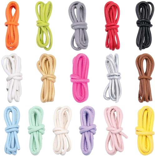SUNNYCLUE Cordon Tressé Rond en Cuir PU 1744 Yard (5mm) 16 Couleurs pour la Confection de Bijoux Faits Main (Bracelets Colliers Porte Clés) (2) mm de Diamètre et (2) mm de Diamètre