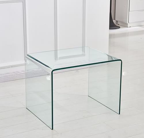kozamas Mesa auxiliar de cristal transparente curvado – Mesa de sofá transparente, mesa de centro rectangular para sala de estar, mesa de centro versátil para interior y exterior, 50 x 40 x 45 cm
