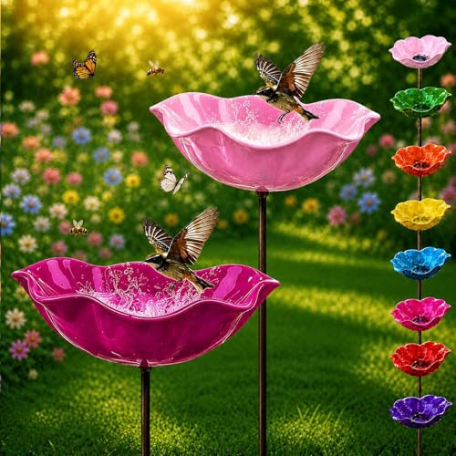 Blumenstecker VogelträNke,Blumen Gartenstecker VogelträNke,Gartenstecker Metall Blumen,BlumenträNke füR VöGel,Outdoor-Vogelfutterstation, Garten, Hof, Terrasse (Rosa + Rosé)