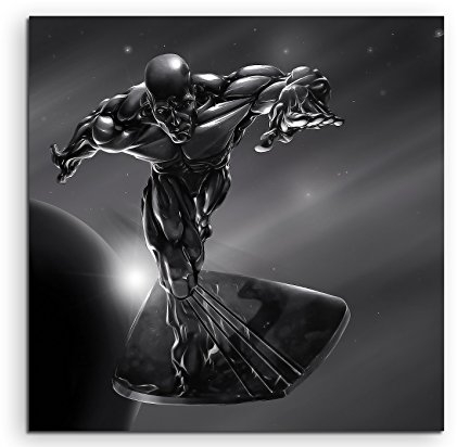 Silver Surfer Superhero Leinwandbild in 60x60cm Made in Germany! Preiswerter fertig gerahmter Kunst-Druck zum Aufhängen - tolles und einzigartiges Motiv. Kein Poster oder Plakat!