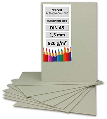20 Stück Buchbinderpappe DIN A5 - Stärke 1,5 mm (0,15 cm) - Grammatur: 920 g/m² - Format: 21 x 14,8 cm - Farbe: Grau-Braun