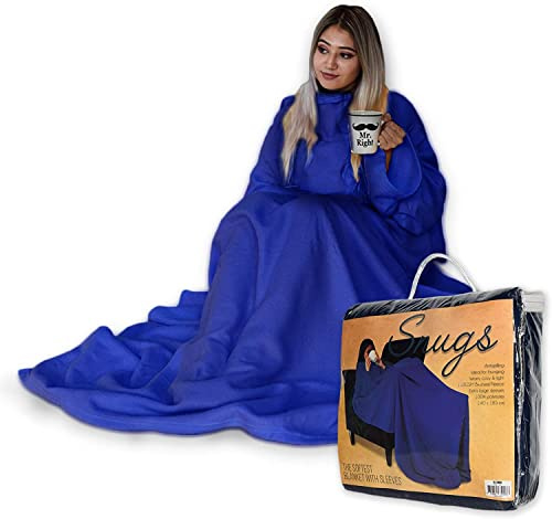 MIKAMAX Snugs Original Fleecedecke – Decke mit Maschen – Hoodie-Decke – gemütliche Decke – Weihnachtsgeschenk – Blau – Cocooning – Fleece